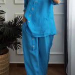 Solid Color Cotton And Linen Cropped Top & Wide Leg Pants Two-Piece Set