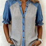 Women'S Casual Color-Block Denim Patchwork Top