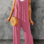 Casual Spaghetti Straps Wide Leg Pocketed Jumpsuits