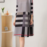 A-Line Loose Contrast Color Plaid Pleated Round-Neck Mini Dresses