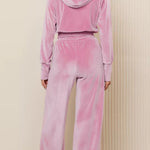 Fashion Zipper Open Velvet Casual Two -piece Suit