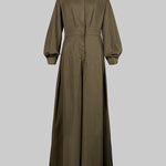 Long Sleeves Loose Buttoned No Belt Solid Color V-neck Jumpsuits