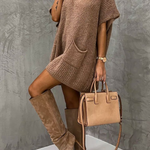 Margovil Oversized V Neck Short Sleeves Pocketed Poncho Sweater