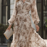 Floral Print Tiered Belted Maxi Dress