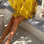 Lemon Flavor Tie Dye Ruffle Batwing Sleeve Elastic Waist Kaftan Mini Dress