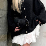 Solid Color Casual Retro Cardigan Bat Sleeve Sweater Cardigan