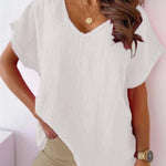 Solid V Neck Casual Top