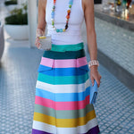 A-Line Loose Belted Contrast Color Split-Joint Striped Skirts Bottoms