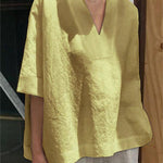 Loose Three-Quarter Sleeves Solid Color Lapel T-Shirts Tops