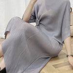 Half Sleeves Irregular Clipping Pleated Solid Color Round-Neck Midi Dresses