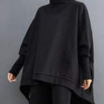 Urban Solid Color High-Neck High-Low Sweatshirt Top