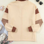 Light French Beige Striped Patchwork Collar Sweatshirt