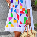 A-Line Half Sleeves Contrast Color Stand Collar Mini Dresses
