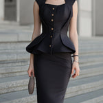 Modern Peplum Hourglass Two-Piece Midi Skirt Set