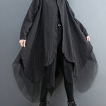 Loose Striped Gauze Split-Joint Lapel Long Dress