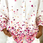 Women'S Casual Lapel Shirt With Heart Print