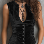 Vintage Round V-Neck Velvet Vest