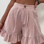 Women Summer Cotton Casual Plain Natural Ruffled Shorts