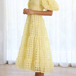 Fashionable One-Shoulder Chiffon Puff Sleeve Swing Midi Dress