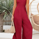 Sexy Sling Waist Pocket Straight Sleeveless Jumpsuit