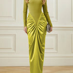 Bodycon Irregularity Pleated Split-Back Split-Joint Half Turtleneck Maxi Dresses