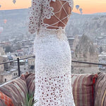 Forever Sunsets Crochet Back Lace-up Coverup Maxi Dress