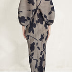Batwing Sleeves Loose Pleated Printed V-Neck Midi Dresses