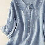 Cotton And Linen Solid Color Five-Quarter Sleeve Lapel Loose Shirt