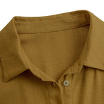Women's Mustard Elegant Linen Blended Button - Front Belted Midi Shirt Dress