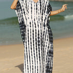 Loose Short Sleeves Printed Split-Side Sun Protection V-Neck Maxi Dresses