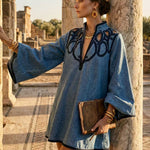 A-Line Long Sleeves Contrast Color Hollow Split-Joint Stand Collar Mini Dresses