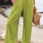 Fresh Air Linen Blend Pocketed Smocked Pants