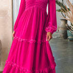 Shirred V Neck Long Sleeve Velvet Dress