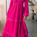 Shirred V Neck Long Sleeve Velvet Dress