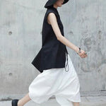 Loose White Linen Split-Side Harem Pants