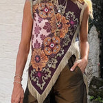 Stunning Floral Print Asymmetric Tassel Trim Scarf Top