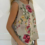 Casual Printed Tank Top & Skirt Cotton Linen Two-piece Set