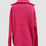 Zipper Lapel Twist Loose Solid Color Knitted Sweater