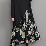 A-Line High-Low Asymmetric Flower Print Split-Joint V-Neck Midi Dresses
