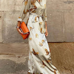 Now Trending Tiger Print Satin Shirt Maxi Dress