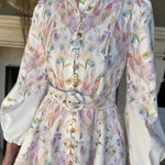 Moira Long Puff Sleeve Multicolor Floral Midi Dress