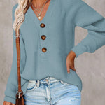 🧹Women'S Solid Color Casual V-Neck Pullover Sweater