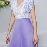 High Waisted Petal Sleeves Printed Split-Joint Deep V-Neck Maxi Dresses