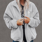 Zip-up Pocket Lapel Double-Sided Plush Fuzzy Coat