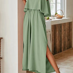 Comfort slit ruffled suspenders jumpsuit