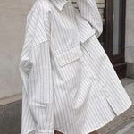Long Sleeves Loose Buttoned Striped Lapel Blouses&Shirts Tops