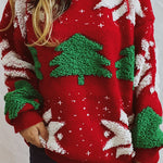 Christmas Pattern Knitted Crew Neck Long Sleeved Sweater