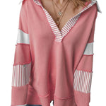Light French Beige Striped Patchwork Collar Sweatshirt