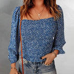 Zeagoo Zeagoo Women's Corset Off The Shoulder Tops A-Line Puff Long Sleeve Floral Fall Square Neck Blouses