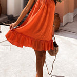 Solid color V-neck backless loose lotus leaf dress